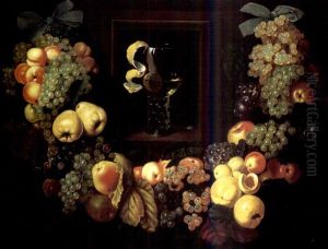 A Roemer Encased In A Niche Surrounded By A Garland Of Fruit
