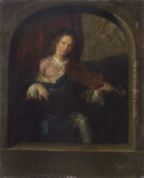A Young Man Playing The Violin At A Window - view 1