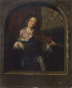 A Young Man Playing The Violin At A Window by Ottmar Elliger the Younger
