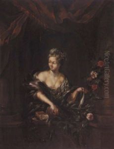 A Young Girl With Fish And Bread At A Balcony