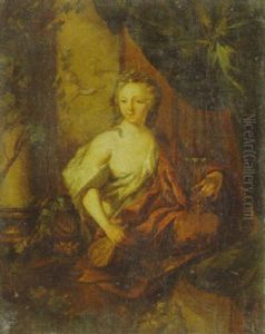 A Woman, En Deshabille, Holding A Carafe And A Goblet, Sitting On A Partially Draped Balcony