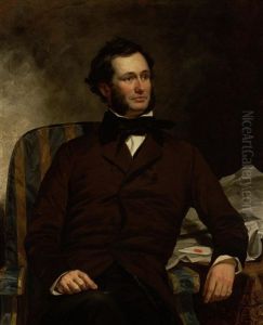 Portrait Of Gustavus Adolphus Conover Of New York (1811-1867), Three-quarter Length, Seated, Wearing A Brown Coat by Charles Loring Elliott
