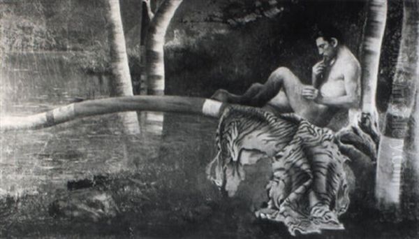Pan Reclining Beside A Stream - view 1