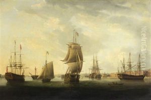Men-o'-war In Portsmouth Harbour by Thomas (Captain) Elliott