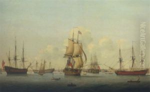 A Panorama Of Portsmouth Harbour, With A Flagship Of The Red Squadron Making Sail As She Departs by Thomas (Captain) Elliott