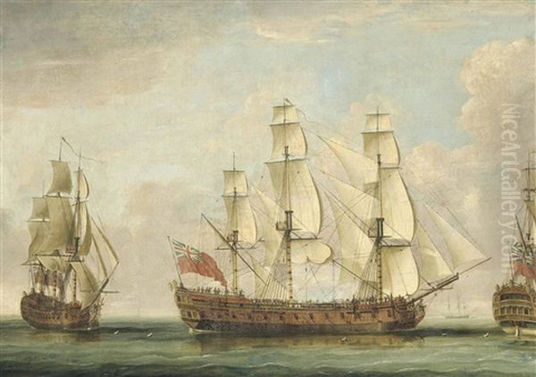 The Honourable (east India) Company's Ship Bessborough In Three Positions In The Channel With Her Decks Crowded With People - view 1