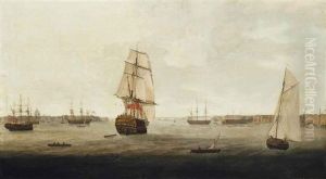 The Third Rate H.m.s. Theseus Heading Out Of The Harbour At Portsmouth by William Elliott