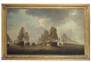 Admiral Rodney's Flagship "formidable" Firing A Starboard Broadside Into Enemy Ships At The Battle Of The Saintes