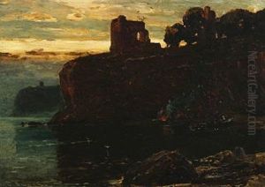 Coastal Scenery With Two People In A Boat Coastal Scenery With Two People In A Boat
