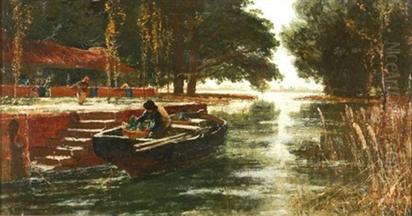 Steg Am Fluss Mit Boot Und Marktfrauen - view 1