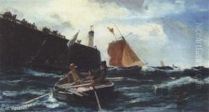 Fisherman Making For Shore In A Dingy