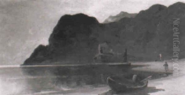 A Fishing Boat Beached In A Sandy Bay - view 1