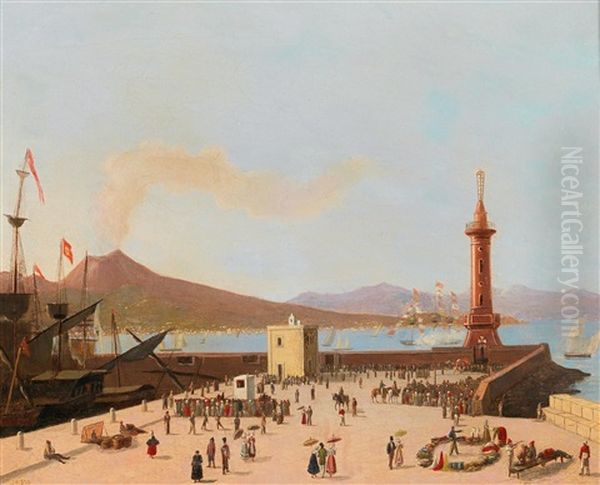 Naples, The Pier With The Lantern, Vesuvius In The Background - view 1