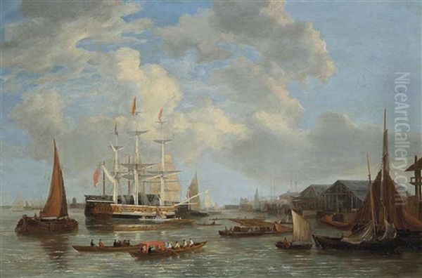 Royal Sovereign Lying Off The Dockyard At Deptford With King George Iv In Attendance - view 1