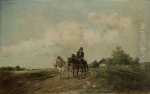 Bauer Mit Zwei Pferden Auf Der Landstrase