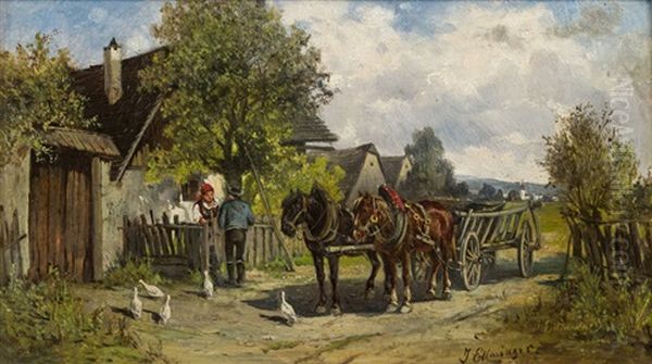 Pferdefuhrwerk Vor Einem Bauernhaus - view 1