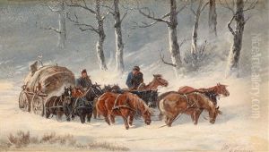 Pferdefuhrwerk In Winterlicher Landschaft