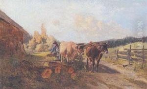 Bauer Mit Einem Ochsgespann