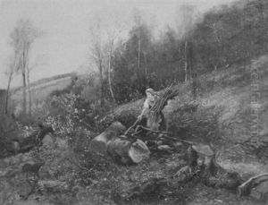 Holzsammlerin In Einer Bewaldeten Landschaft by Ignaz Ellminger