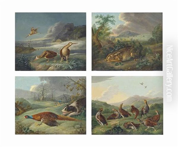 Woodcock On A Frosty Day; A Hare Taking Shelter; The Pheasant's Flight; A Covey Of Grey Partridge (4 Works) - view 1