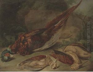 A Pheasant With Three Woodcock by Stephen Elmer