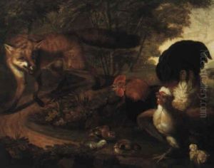 Fox And Chickens In A Landscape by Stephen Elmer