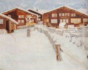 Bergdorf Im Schnee by Franz Jakob Elmiger