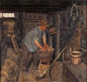 Stallinterieur Mit Bauer by Franz Jakob Elmiger