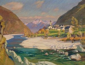 Valley In Southern Switzerland With A Church by Franz Jakob Elmiger