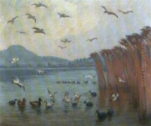 Blick Uber Den See Auf Luzern Im Herbst by Franz Jakob Elmiger