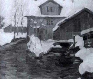 Alte Muhle Im Winterlichen Ermensee by Franz Jakob Elmiger