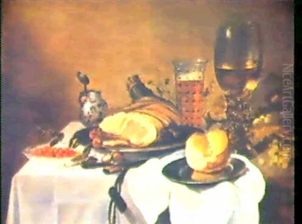 Still Life Of Ham Strawberrries, Grapes And A Roemer - view 1