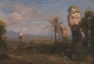 Sudliche Landschaft Mit Ruinen Und Palmen by Friedrich August Elsasser