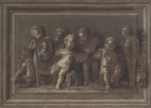 An Allegory Of Art: Putti Disporting With A Portrait Of The Artist - view 1