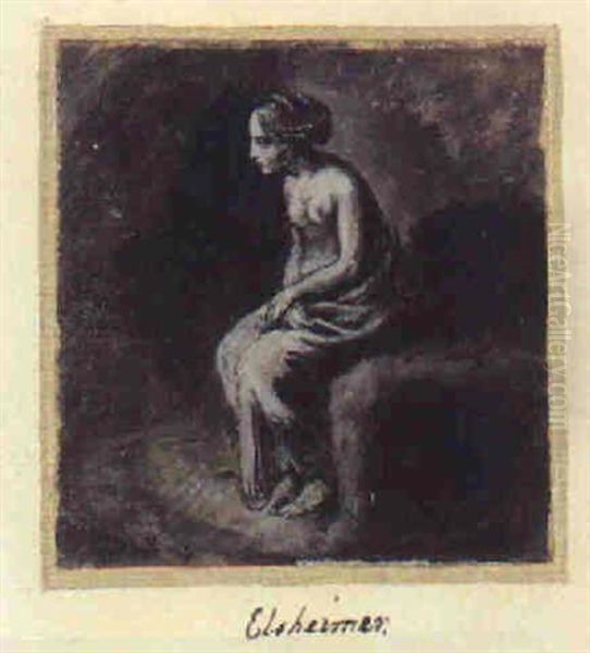 Bathsheba: A Seated, Partly Draped Female Figure Looking Down - view 1