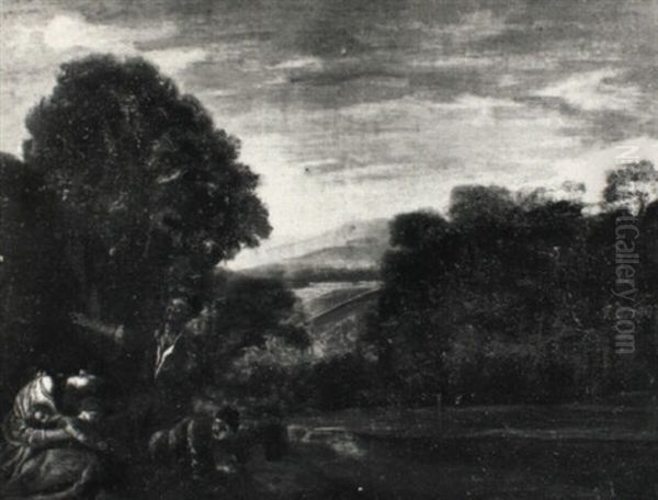 Bewaldete Fluslandschaft Mit Figuren - view 1