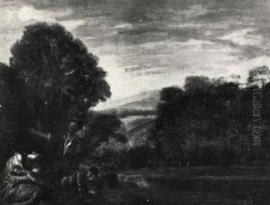 Bewaldete Fluslandschaft Mit Figuren