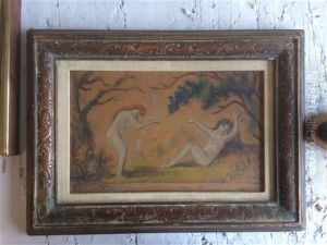 Two Nudes In Landscape by Louis Michel Elshemius