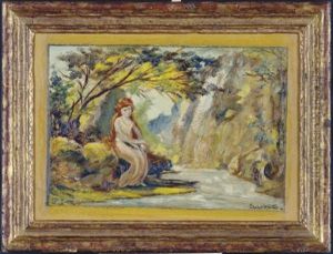 Red Haired Woman By A Stream by Louis Michel Elshemius