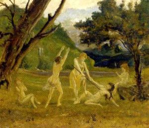 Female Warriors In A Landscape by Louis Michel Elshemius