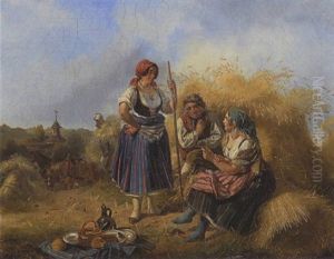 Rast Bei Der Kornernte by Ludwig Elsholtz