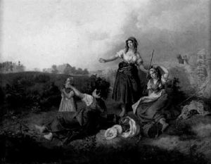 Junge Bauernmadchen Rasten Vor Einem Getreidefeld by Ludwig Elsholtz