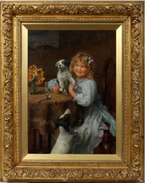 Little Girl With Puppies - view 1