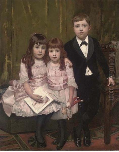 Portrait Of Three Children, The Boy In A Dinner Jacket, The Two Sisters In Matching Pink Dresses - view 1