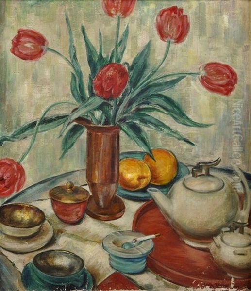 Stillleben Mit Gedecktem Tisch Und Tulpenstraus - view 1
