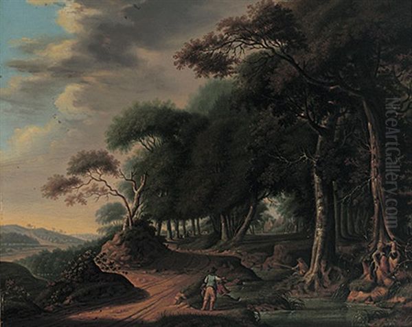 Waldlandschaft Mit Bachlauf Und Anglern - view 1