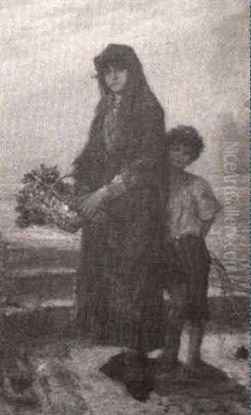 Venetian Flower Girl With Boy - view 1