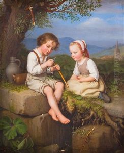 Knabe Und Schwesterchen Beim Spiel by August von der Embde