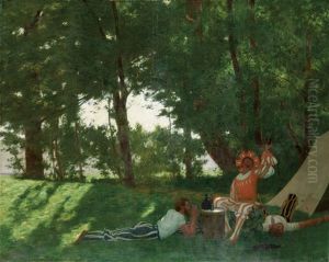 Feiernde Landsknechte Im Schatten Der Baume by Hans Emmenegger