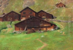 Alplandschaft Mit Bauernhausern by Hans Emmenegger